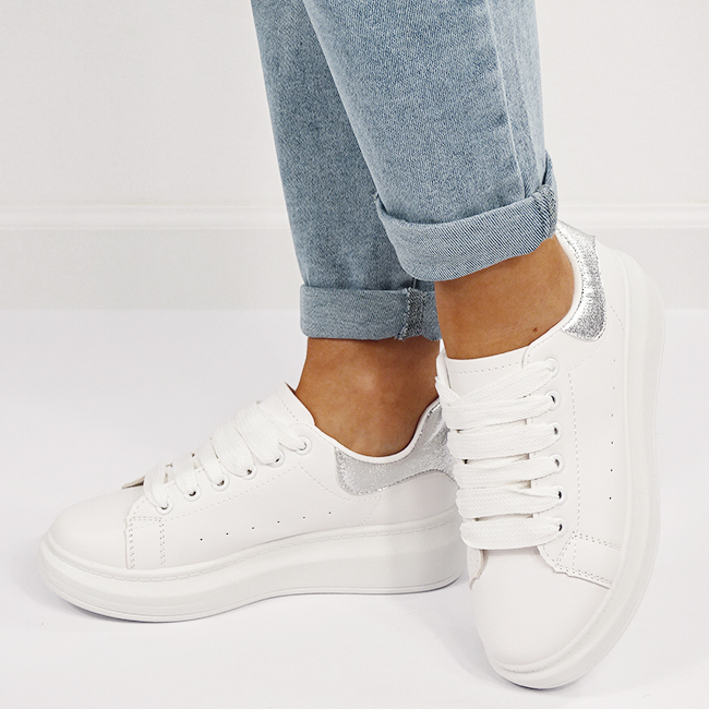 Sneakers albi/argintii cu talpa groasa M-8826 M7 [4]