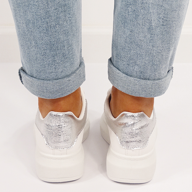 Sneakersi resigilati albi/argintii cu talpa groasa M-8826 M0 [7]