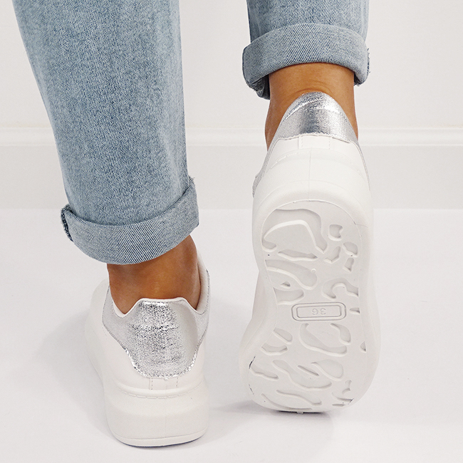 Sneakersi resigilati albi/argintii cu talpa groasa M-8826 M0 [8]