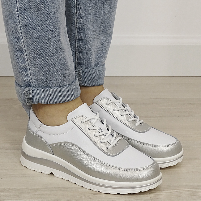 Sneakers albi/argintii din piele naturala 5090 M6 [6]