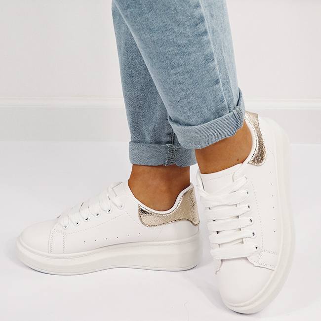 Sneakers albi/aurii cu talpa groasa M-8826 M7 [2]