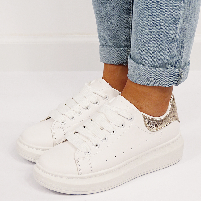 Sneakers albi/aurii cu talpa groasa M-8826 M7 [3]
