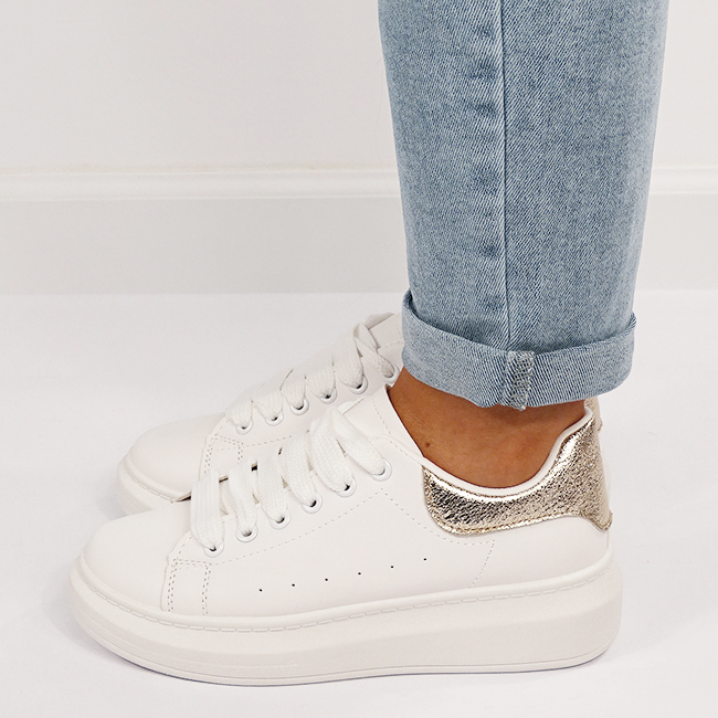 Sneakers albi/aurii cu talpa groasa M-8826 M7 [6]