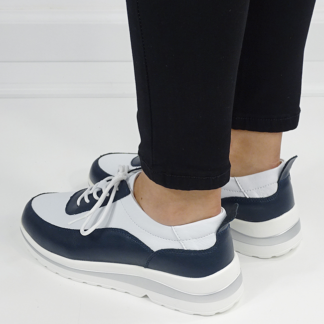 Sneakers albi/bleumarin inchis din piele naturala 5090 M6 [3]
