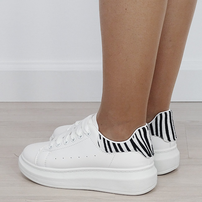 Sneakers albi cu model de zebra texturat M-8826 M7 [3]