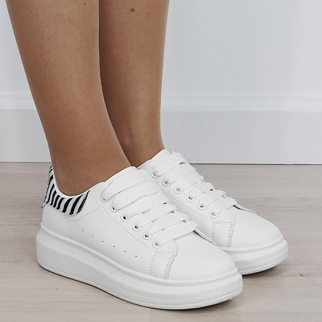 Sneakers albi cu model de zebra texturat M-8826 M7 [6]