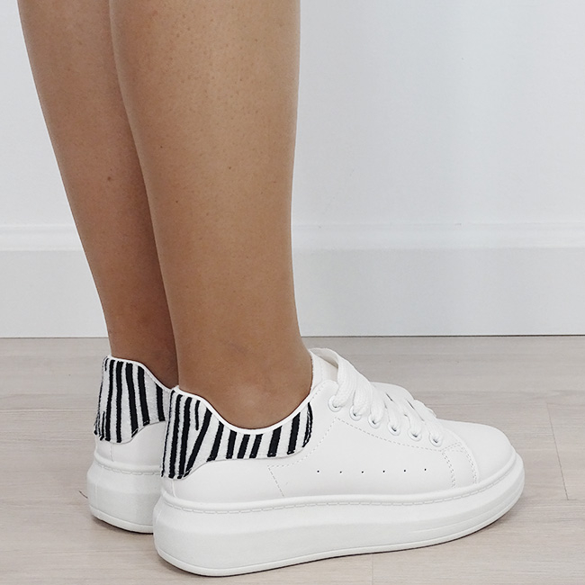 Sneakers albi cu model de zebra texturat M-8826 M7 [5]