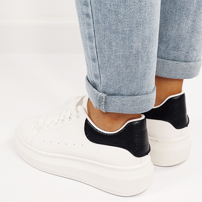 Sneakers albi/negri cu talpa groasa M-8826 M7 [3]