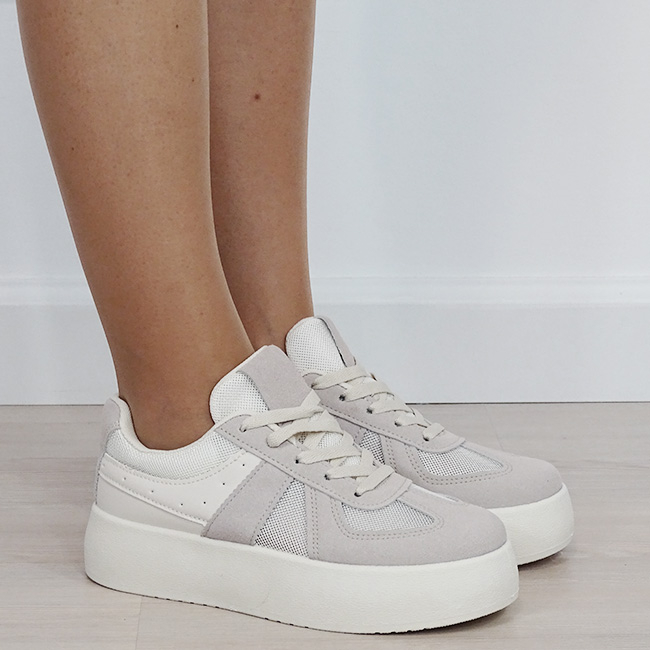 Sneakers bej cu plasă perforată translucidă 8992 M3 [6]