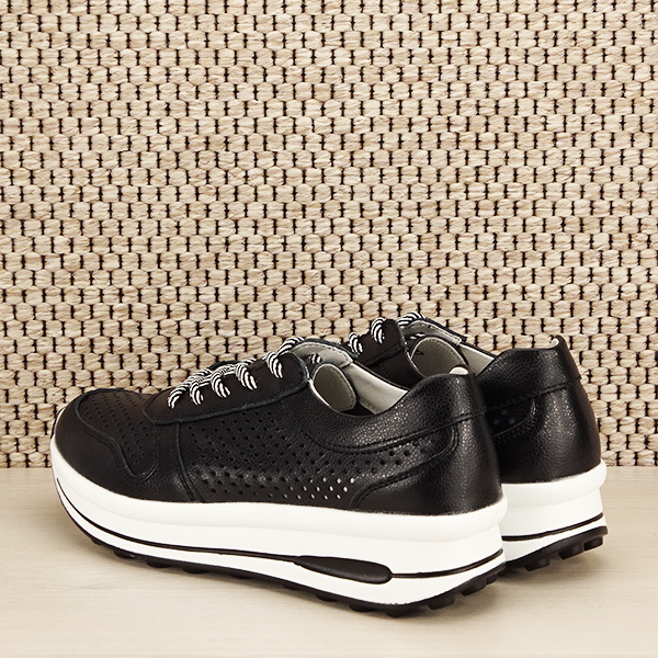 Sneakers piele naturala negru, perforat, Corina [4]