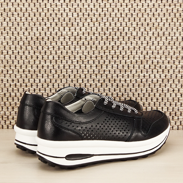 Sneakers piele naturala negru, perforat, Corina [5]