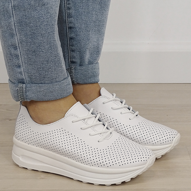 Sneakersi alb perforati din piele naturala 5122 M2 [6]