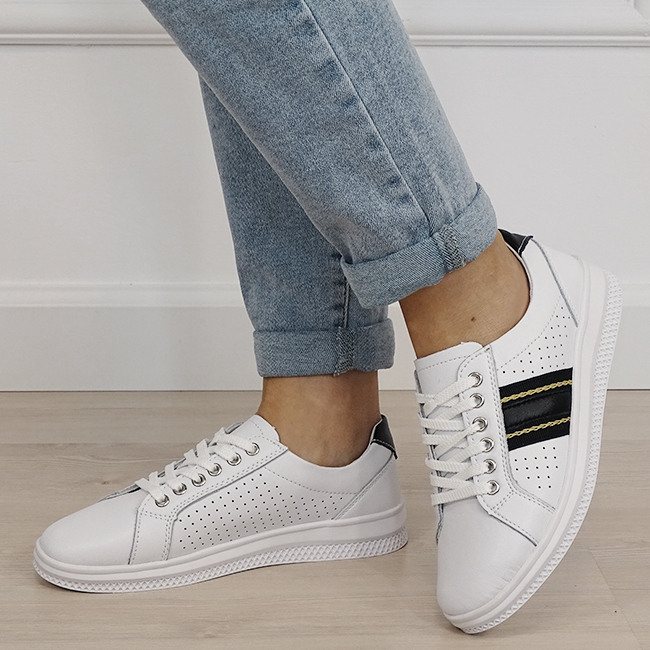 Sneakersi albi cu detalii negre din piele naturala 5088 M7 [2]