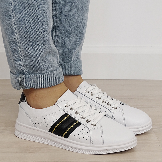 Sneakersi albi cu detalii negre din piele naturala 5088 M7 [6]