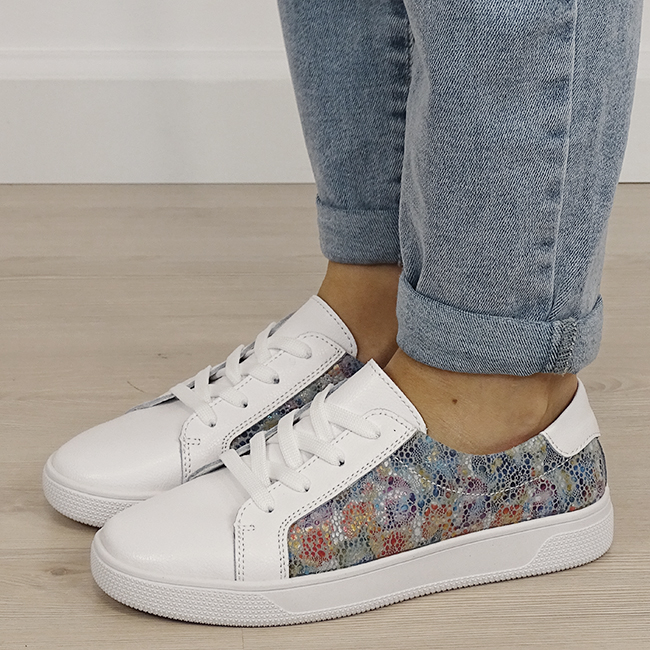 Sneakersi albi cu imrpimeu din piele naturala 5166 M4 [2]