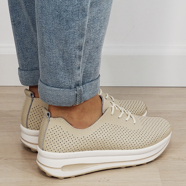 Sneakersi bej perforati din piele naturala 5122 M2 [5]