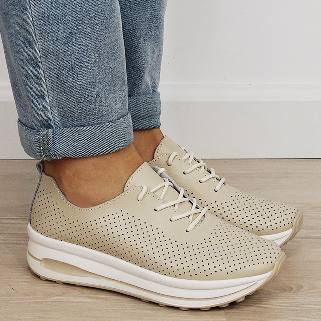Sneakersi bej perforati din piele naturala 5122 M2 [6]