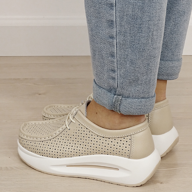 Sneakersi bej perforati din piele naturala 5129 M4 [3]