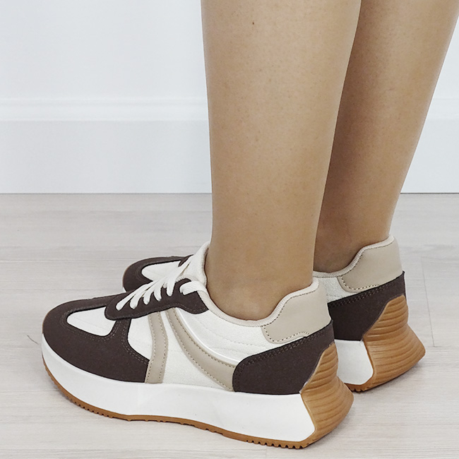 Sneakersi dama maro/bej cu talpa groasa 9013 M2 [3]