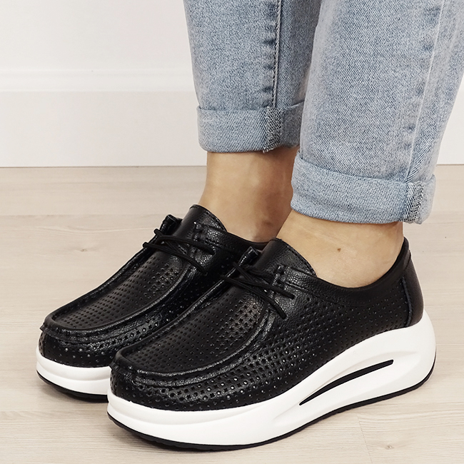 Sneakersi negri perforati din piele naturala 5129 M4 [2]