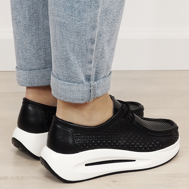 Sneakersi negri perforati din piele naturala 5129 M4 [5]