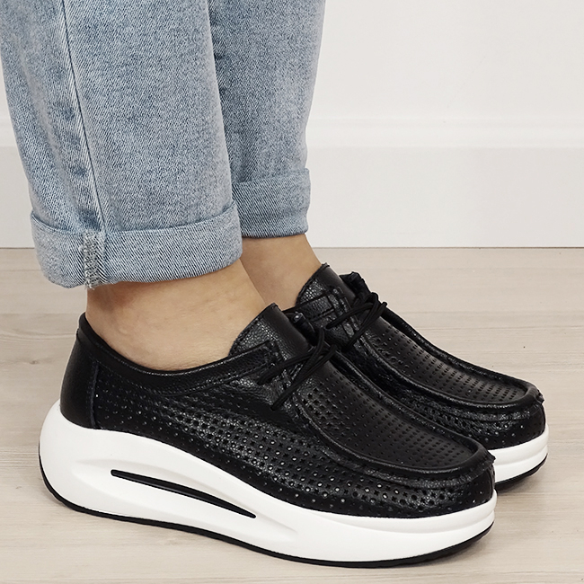 Sneakersi negri perforati din piele naturala 5129 M4 [6]