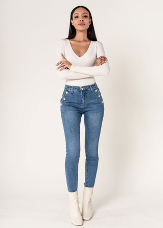 Noutati - Blugi dama albastri slim cu nasturi Nina Carter P217-5 M9