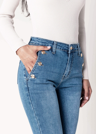 Blugi dama albastri slim cu nasturi Nina Carter P217-5 M9 [6]