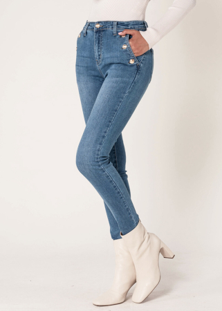 Blugi dama albastri slim cu nasturi Nina Carter P217-5 M9 [3]