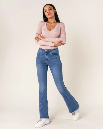 Blugi si pantaloni - Blugi Dama Evazati BoatCut Nina Carter Albastri P218-5A M10