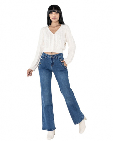Blugi si pantaloni - Blugi dama evazati Nina Carter albastru inchis P195-1 M10
