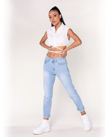 Blugi si pantaloni - Blugi dama Mom Fit Nina Carter albastru deschis P189-6