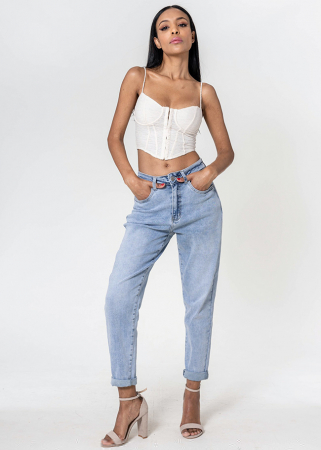 Blugi si pantaloni - Blugi dama Mom Fit Nina Carter albastru deschis P502-23 M7