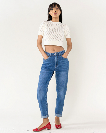 Femei - Blugi dama Mom Fit Nina Carter albastru inchis P502-5 M8