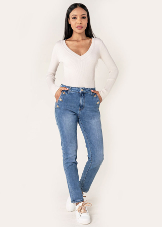 Blugi dama mom fit Nina Carter albastru P216 M10 [2]