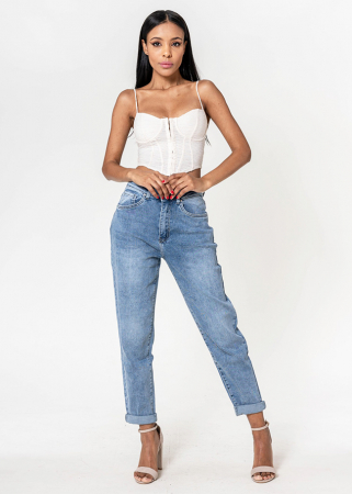 Blugi si pantaloni - Blugi dama mom fit Nina Carter albastru P502-21 M7