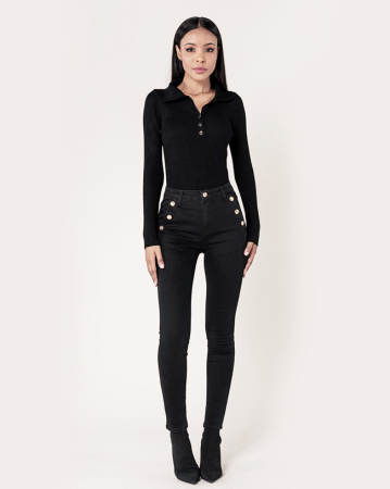 Femei - Blugi dama negri slim cu nasturi Nina Carter P217-8A M9