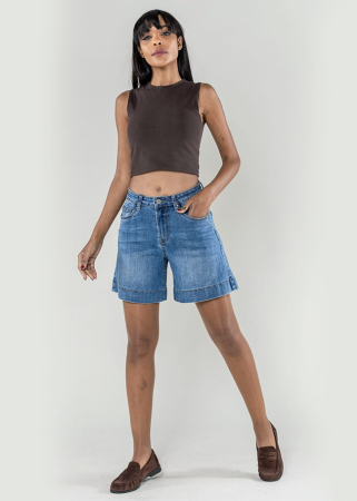 Blugi si pantaloni - Blugi scurti albastri cu talie inalta P621-5 M7