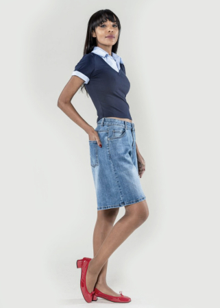 Blugi scurti albastri wide leg P617-5 M7 [4]