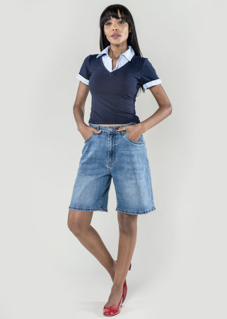 Blugi si pantaloni - Blugi scurti albastri wide leg P617-5 M7
