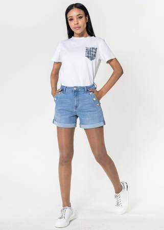 Blugi si pantaloni - Blugi scurti cu terminatie rasucita P506-6 M7, Albastru deschis