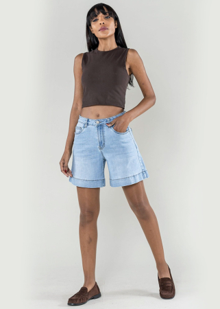 Blugi si pantaloni - Blugi scurti albastru deschisi cu talie inalta P621-6 M7