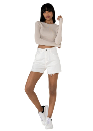 Blugi si pantaloni - Blugi scurti albi Nina Carter cu terminatii franjurate J231-2 M7