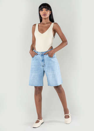 Blugi si pantaloni - Blugi scurti basic P619-6 M7, Albastru deschis