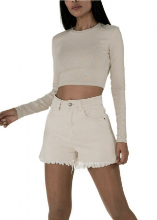 Blugi si pantaloni - Blugi scurti bej Nina Carter cu terminatii franjurate J231-25 M7