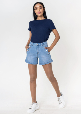 Blugi si pantaloni - Blugi scurti cu capse decorative P206-6 M7, Albastru deschis