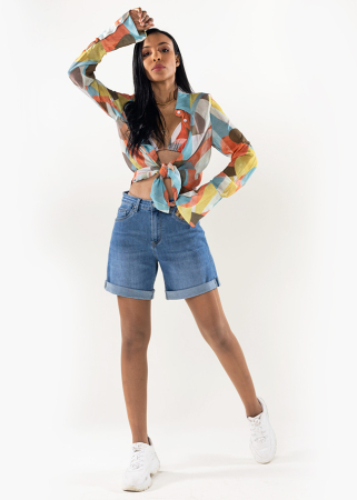 Blugi si pantaloni - Blugi scurti cu terminatie rasucita albastri P208-5 M7