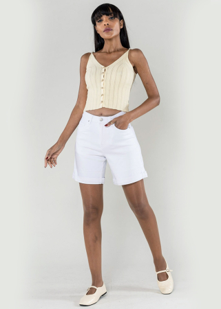Blugi si pantaloni - Blugi scurti cu terminatie rasucita albi P208-10 M7