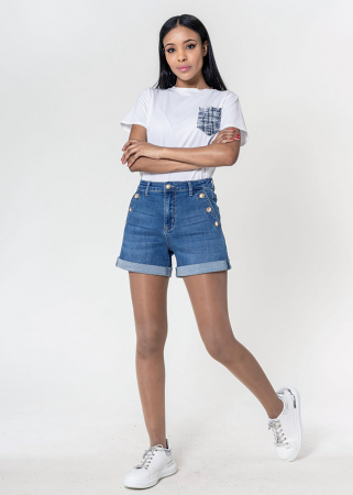 Blugi si pantaloni - Blugi scurti cu terminatie rasucita P506-5 M7, Albastru