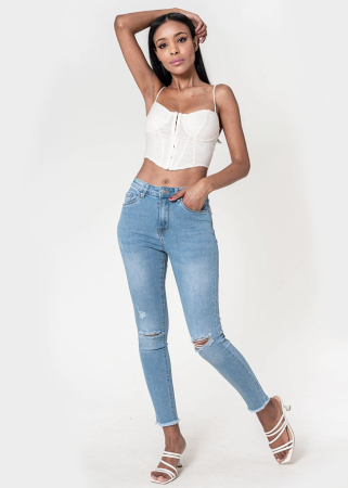 Blugi slim dama cu detalii rupte, Albastru deschis P501-6 M10 [1]